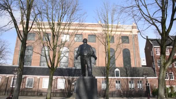 Estátua Dokwerker Amsterdã Holanda 2020 — Vídeo de Stock