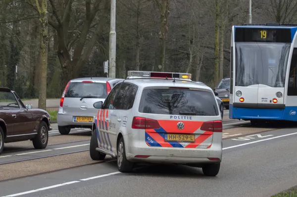 Hollanda 2021 Tarihlerinde Amsterdam Tramvay Kazası Geçiren Polis Arabası — Stok fotoğraf