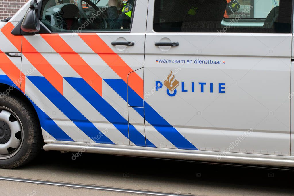 Police Logo On A Car At Amsterdam The Netherlands 18-3-2020