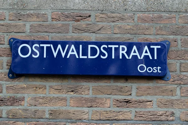 Street Sign Ostwaldstraat Amszterdamban Hollandia 2020 — Stock Fotó