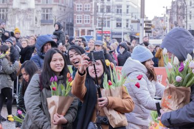Amsterdam 'da Lale Günü' nde Selfie Çekilen Hollanda 18-1-2020