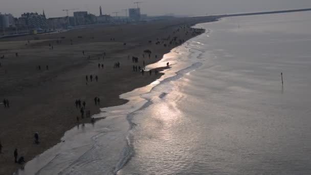 Słońce Zachodzi Plaży Scheveningen Haga Holandia 201 — Wideo stockowe