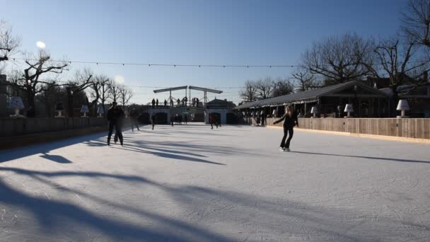 Ice Skating Ring Museumplein Amsterdam Nederländerna 2019 — Stockvideo