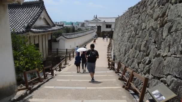 Touristen Gehen Der Sonne Auf Der Burg Himeji Japan 2016 — Stockvideo
