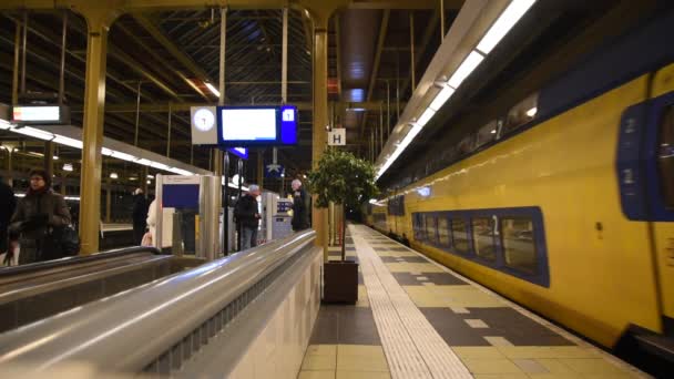 Pociąg Odjeżdża Dworzec Amstel Amsterdam Holandia 2019 — Wideo stockowe