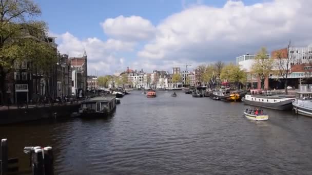 Kilátás Blauwbrug Hídról Stopera Oldalán Amszterdam Hollandia 2019 — Stock videók