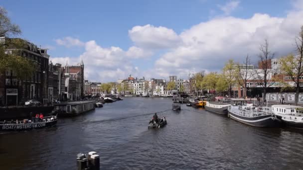 Kilátás Blauwbrug Hídról Stopera Oldalán Amszterdam Hollandia 2019 — Stock videók