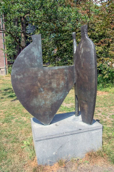 Bronze Statue Communicatie Στο Άμστερνταμ Της Ολλανδίας 2018 — Φωτογραφία Αρχείου