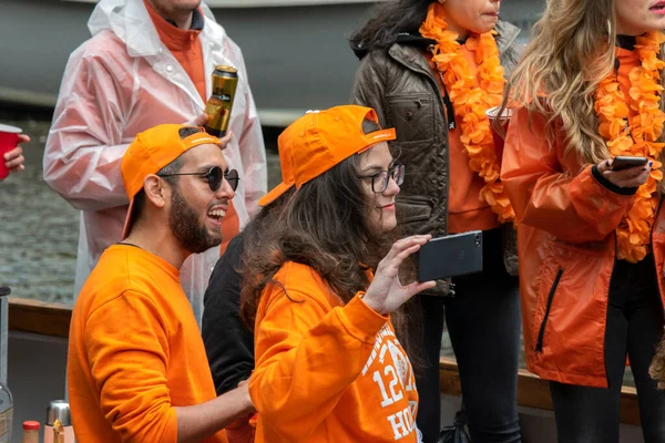 Crowd Boats Koningsdag Amsterdam Nederland 2019 — Stockfoto