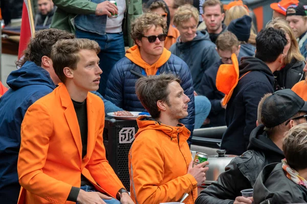 Tłum Łodziach Dniu Królewskim Amsterdamie Holandia 2019 — Zdjęcie stockowe