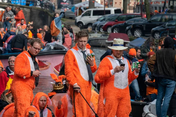 Crowd Boats Kingsday Amsterdam Netherlands 2019 — Stock Photo, Image