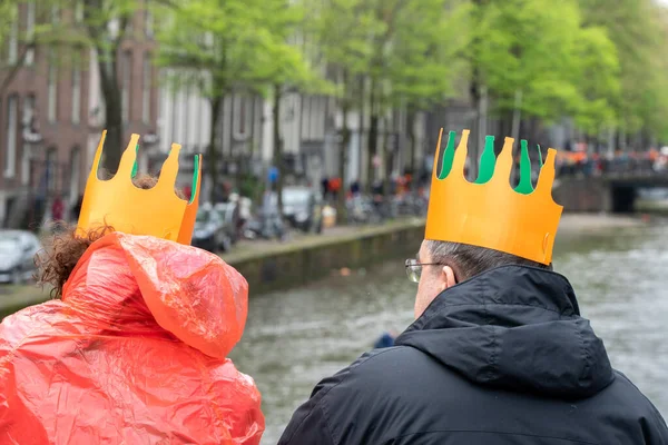 Persone Che Guardano Barche Kingsday Amsterdam Paesi Bassi 2019 — Foto Stock