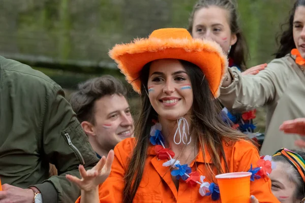 Pretty Lady Cruising Een Boot Koningsdag Amsterdam Nederland 2019 — Stockfoto