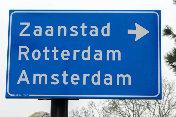 Direction Sign Going Zaanstad Rotterdam Amsterdam Diemen Netherlands 2021 — Stock fotografie