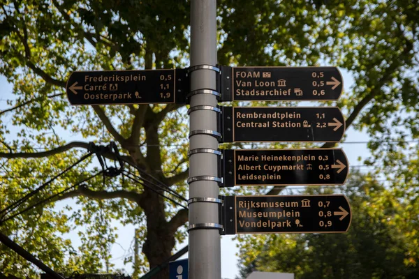 Five Direction Signs Amsterdam Netherlands 2020 — Stock Photo, Image