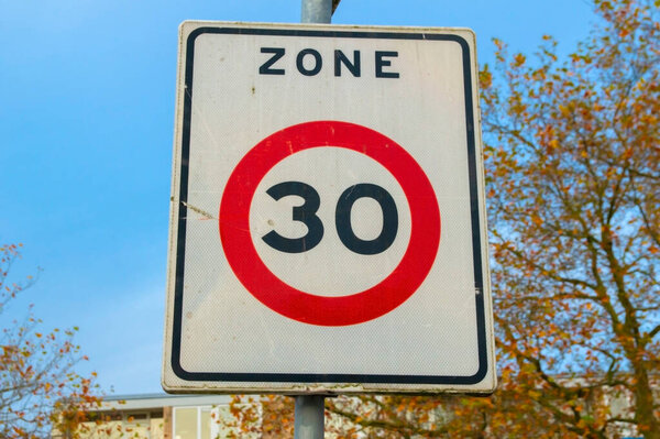 General Warnign Sign 30 KM Zone At Amsterdam The Netherlands 27-10-2019