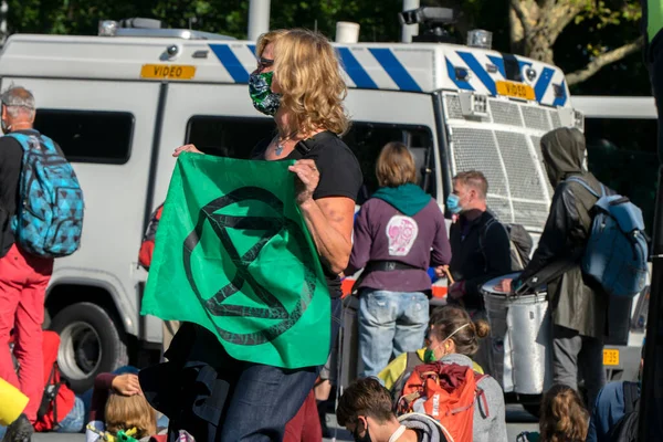 Bandeira Extinção Rebelião Parte Trás Amsterdã Holanda 2020 — Fotografia de Stock