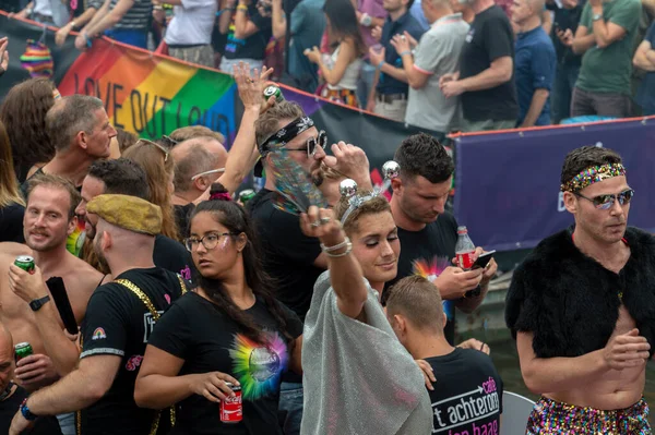 Cafe Achterom Boat Gay Pride Amsterdam Netherlands 2019 — 图库照片
