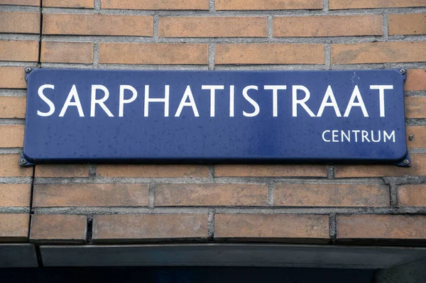 Sarphatistraat Sign Amsterdam Hollandia 2018 — Stock Fotó