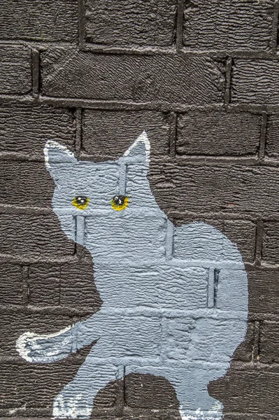 Cat Painted Wall Amsterdam Nederland 2018 — Stockfoto