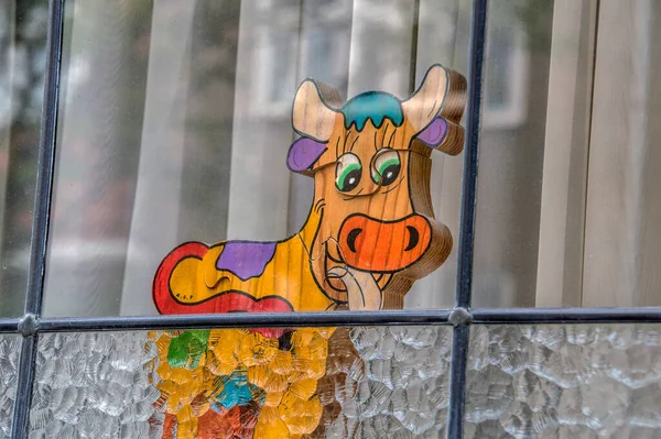 Funny Wooden Cow Window Amsterdam Netherlands 2018 — Fotografia de Stock