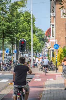 Amsterdam 'da Bisiklet Sürerken Telefon Kullanan Adam 2018