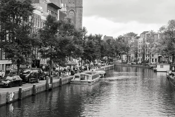 Black White Photo Prinsengracht Westerkerk Church Amsterdam Netherlands 2021 — Foto Stock