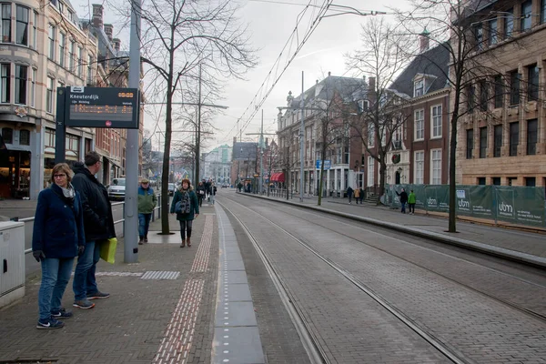 Tramstop Kneuterdijk Street Haya Países Bajos 2019 — Foto de Stock