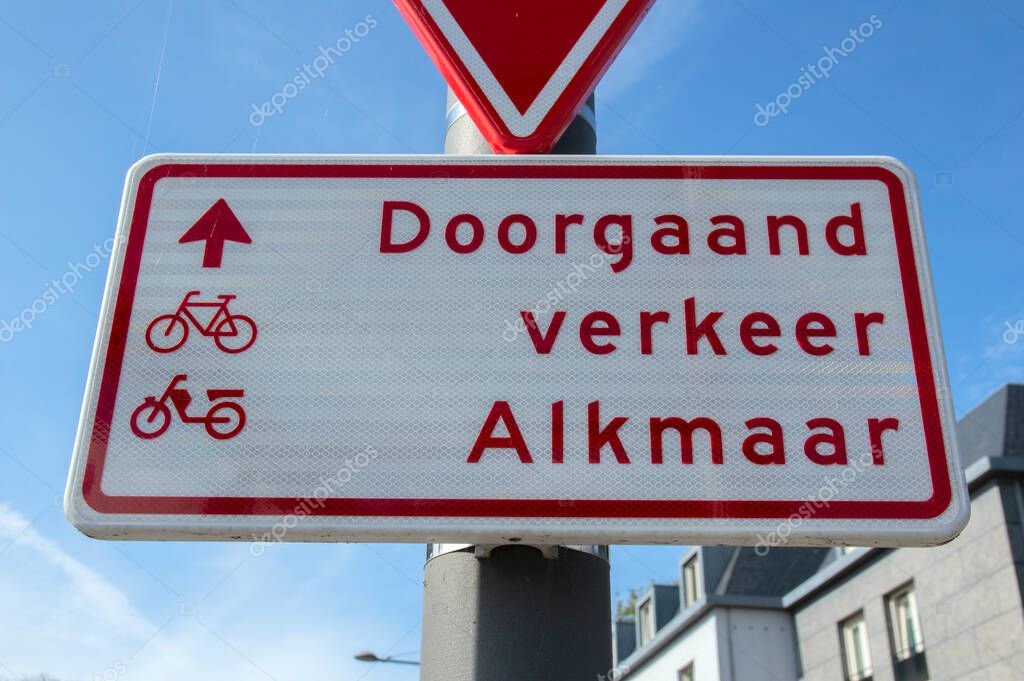 General Street Sign Through Traffic At Den Helder The Netherlands 23-9-2019
