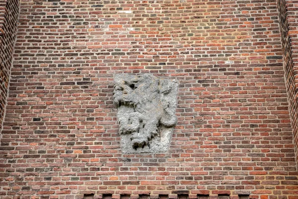 Kamienny Herb Lwa Muiderslot Castle Muiden Holandia 2021 — Zdjęcie stockowe