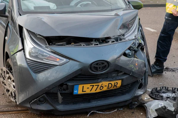 Amortecedor Carro Danificado Acidente Carro Amsterdã Países Baixos 2021 — Fotografia de Stock