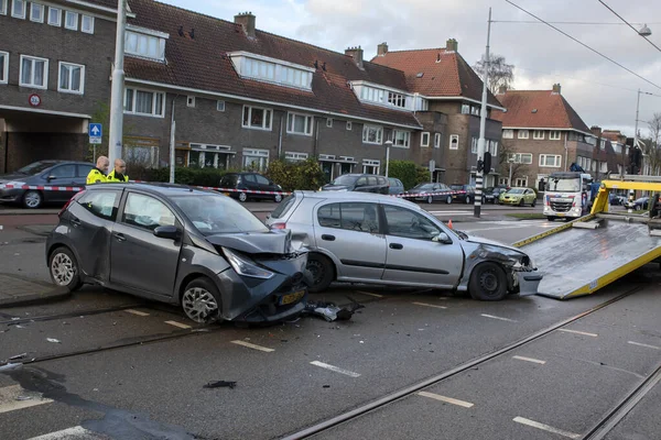 Acidente Carro Rua Middenweg Amsterdã Países Baixos 2021 — Fotografia de Stock