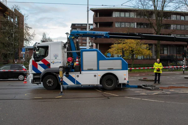 Polícia Reboque Caminhão Amsterdã Países Baixos 2021 — Fotografia de Stock