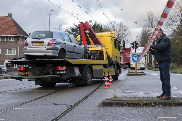Reboque Carro Acidente Amsterdã Países Baixos 2021 — Fotografia de Stock