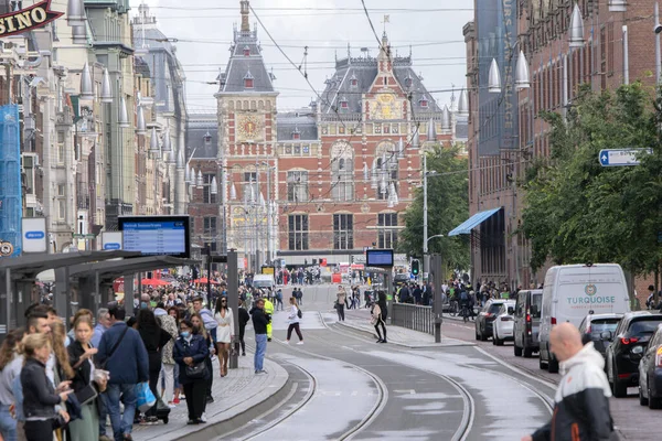 Tramline Damrak Amsterdam Nizozemsko 2021 — Stock fotografie