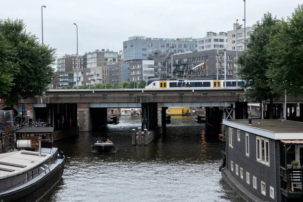 Vue Depuis Pont Eenhoornsluis Amsterdam Pays Bas 2021 — Photo