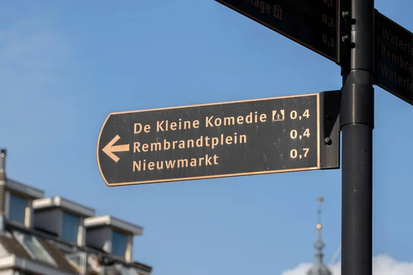 Drei Orte Wegweiser Amsterdam Niederlande 2022 — Stockfoto