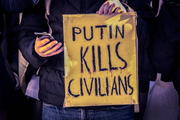 Avertissement Signe Lors Manifestation Contre Guerre Ukraine Amsterdam Pays Bas — Photo