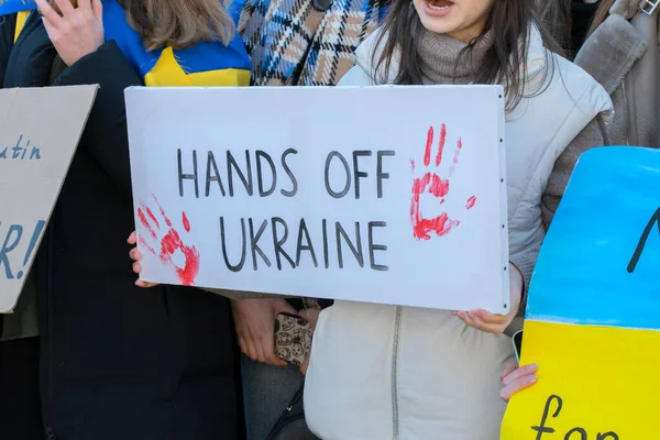 Varovné Znamení Při Protestu Proti Válce Ukrajině Amsterdamu 2022 — Stock fotografie