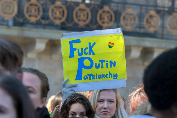 Billboard Fuck Poetin Demonstration Amsterdam Netherlands 2022 — Stockfoto