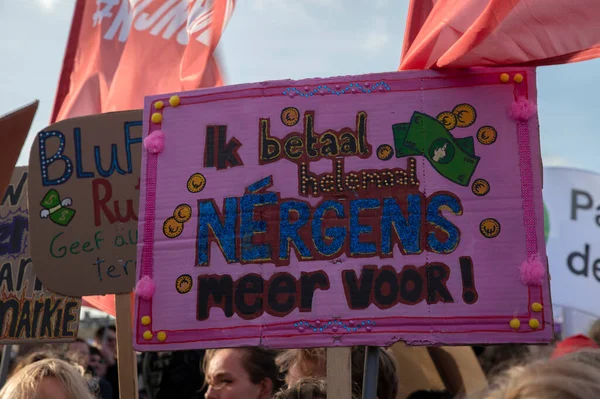 빌보드 Dont Pay Anything Anymore Niet Mijn Schuld Demonstration Amsterdam — 스톡 사진