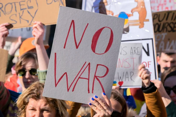 Billboard Inget Krig Protesten Mot Kriget Ukraina Amsterdam Nederländerna 2022 — Stockfoto