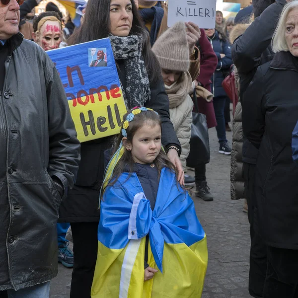 Madre Ragazza Alla Manifestazione Pax Contro Guerra Ucraina Amsterdam Paesi — Foto Stock