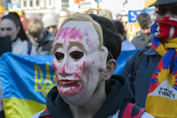 Manifestant Avec Masque Poetin Manifestation Pax Contre Guerre Ukraine Amsterdam — Photo