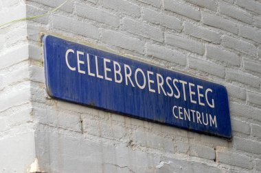 Amsterdam 'da Sokak İşareti Cellebroerssteeg Hollanda 14-3-2022