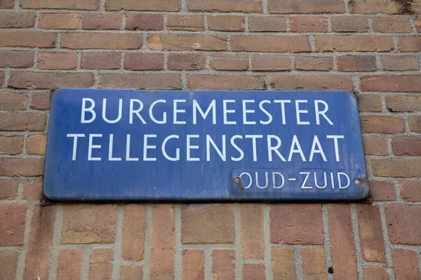 Street Sign Burgemeester Tellegenstraat Amszterdamban Hollandia 2022 — Stock Fotó