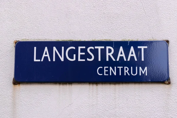 Gatuskylt Langestraat Amsterdam Nederländerna 2022 — Stockfoto