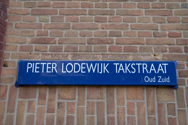 Street Sign Pieter Lodewijk Takstraat Amszterdamban Hollandia 2022 — Stock Fotó