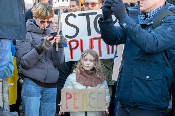 Jeune Fille Manifestation Contre Guerre Ukraine Amsterdam Aux Pays Bas — Photo