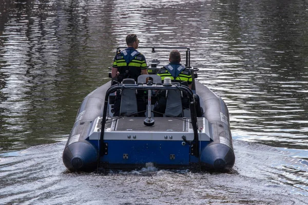 Barco Polícia Nas Traseiras Amsterdã Países Baixos 2022 — Fotografia de Stock